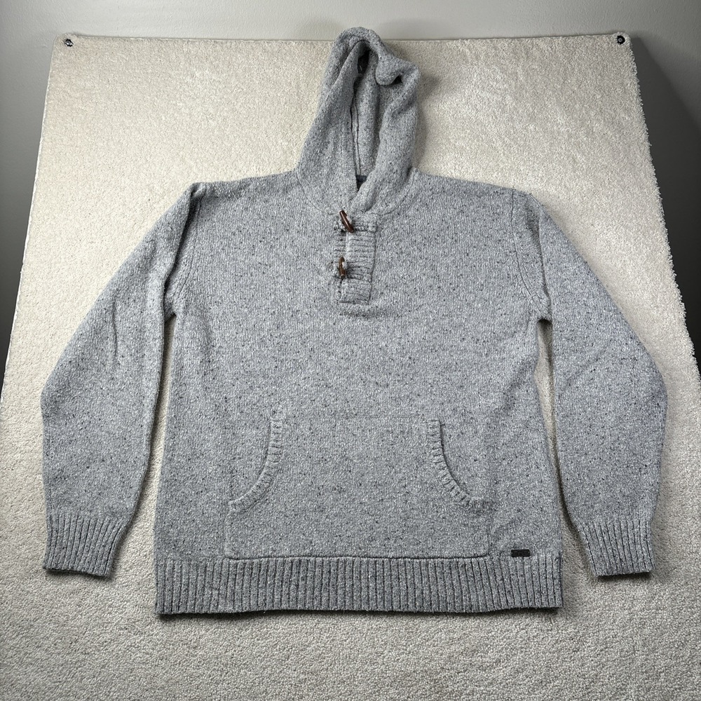 BKE Buckle Hoodie Henley Sweater Men's XL Long Sleeve Gray Toggle Button Knit